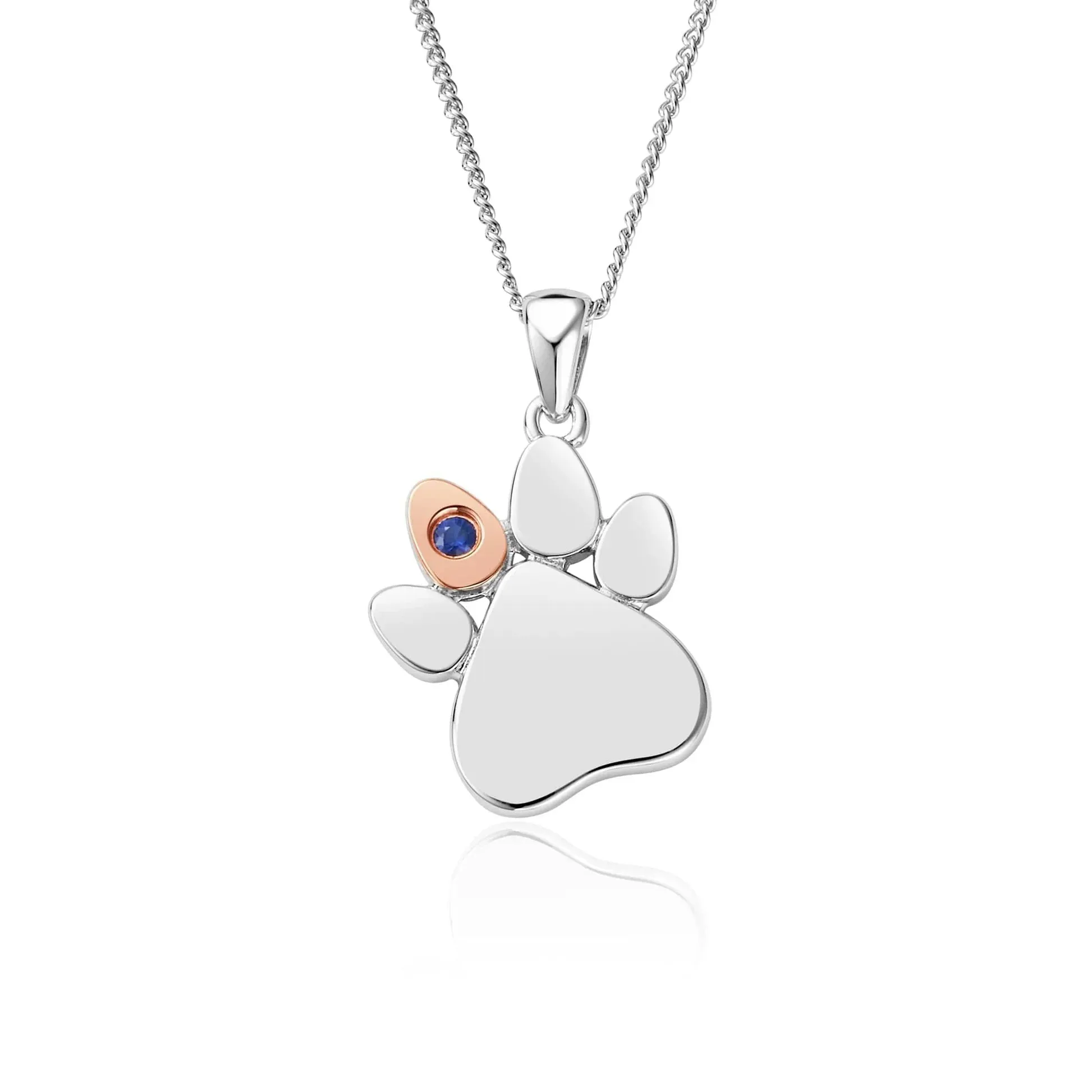 Clogau Paw Prints On My Heart Sterling Silver September Birthstone Blue Agate Necklace
