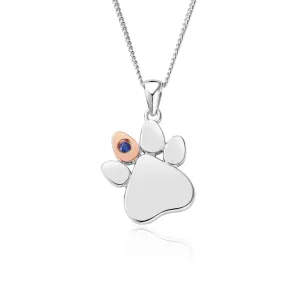 Clogau Paw Prints On My Heart Sterling Silver September Birthstone Blue Agate Necklace
