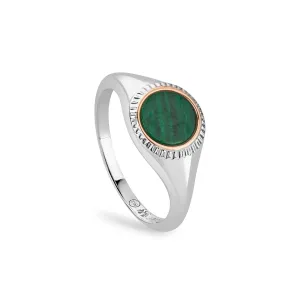 Clogau Reflections of Padarn Sterling Silver Malachite Circular Ring D