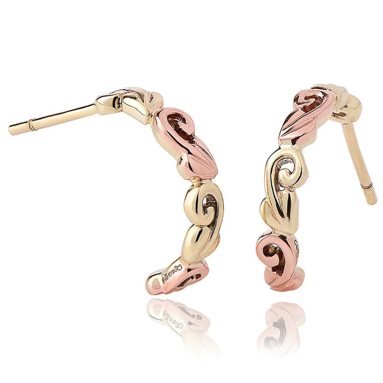 Clogau Tree Of Life Yellow and Rose Gold Half Hoop Earrings