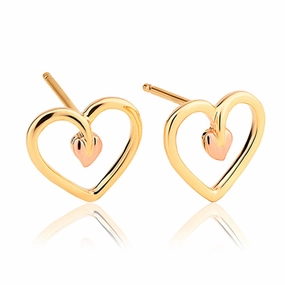 Clogau Tree of Life 9ct Yellow Gold Heart Stud Earrings D