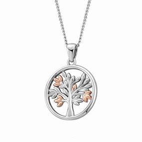 Clogau Tree of Life Sterling Silver 9ct Rose Gold Vine Circle Necklace