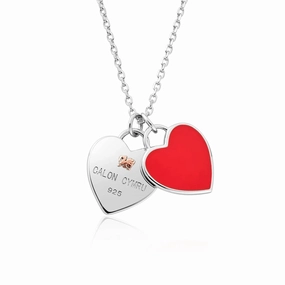 Clogau Welsh Heart Sterling Silver Red Enamel Necklace