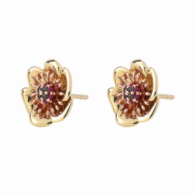 Clogau Welsh Poppy 9ct Gold Diamond Ruby Stud Earrings D