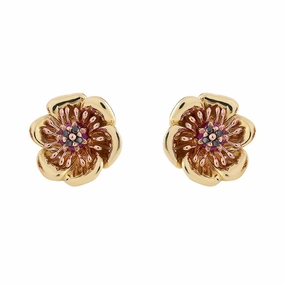 Clogau Welsh Poppy 9ct Gold Diamond Ruby Stud Earrings D