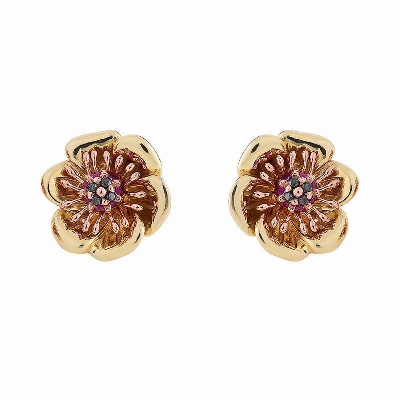 Clogau Welsh Poppy 9ct Gold Diamond Ruby Stud Earrings D
