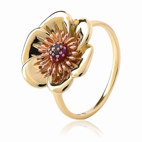 Clogau Welsh Poppy 9ct Rose Gold Diamond Ruby Ring