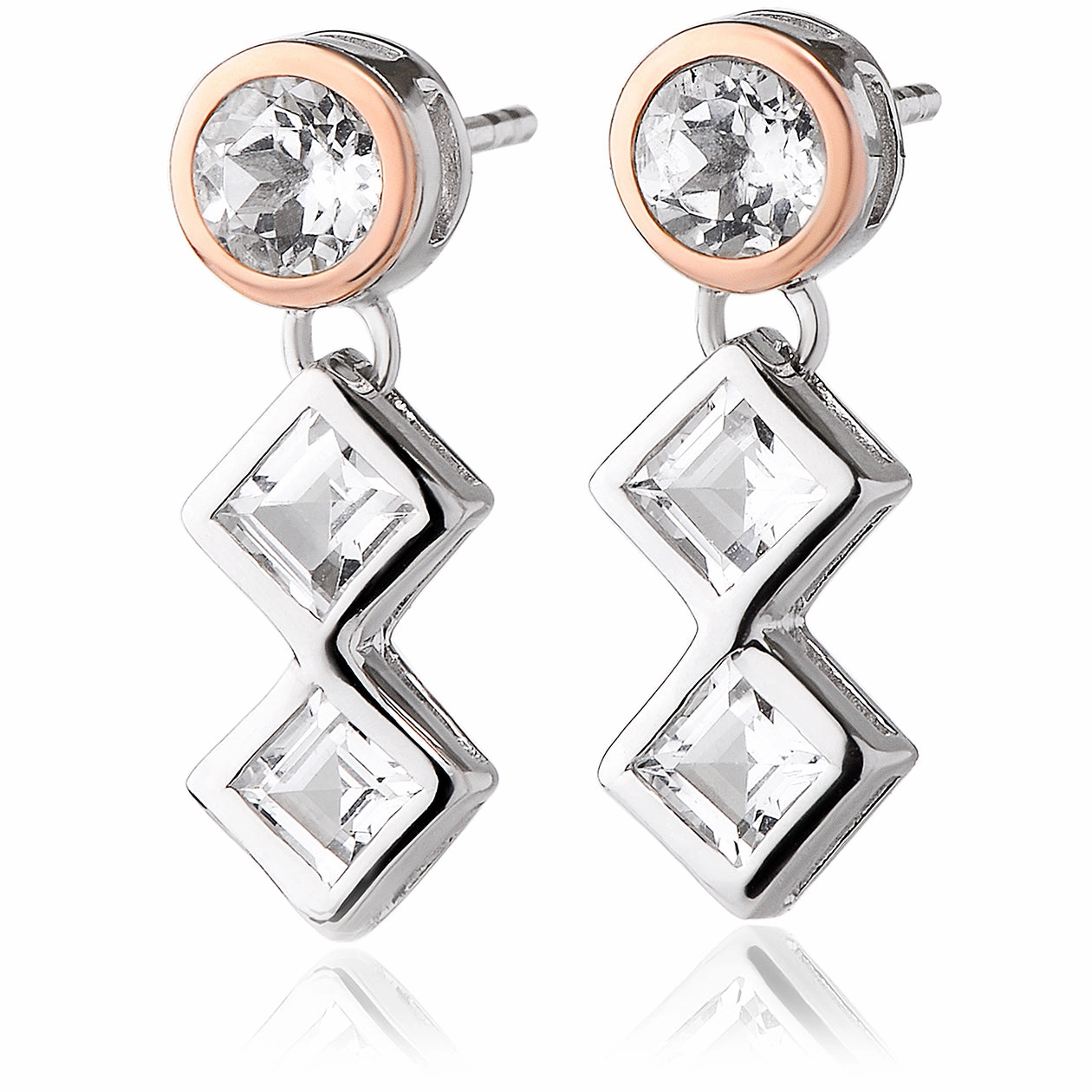 Clogau Welsh Royalty Silver and White Topaz Drop Earrings