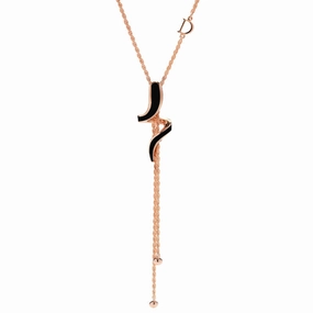 Damiani Eden 18ct Rose Gold Diamond Black Ceramic Snake Lariat Necklace