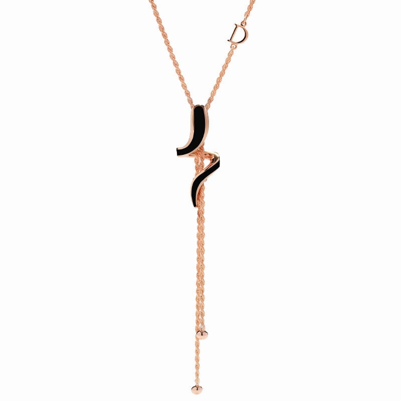 Damiani Eden 18ct Rose Gold Diamond Black Ceramic Snake Lariat Necklace