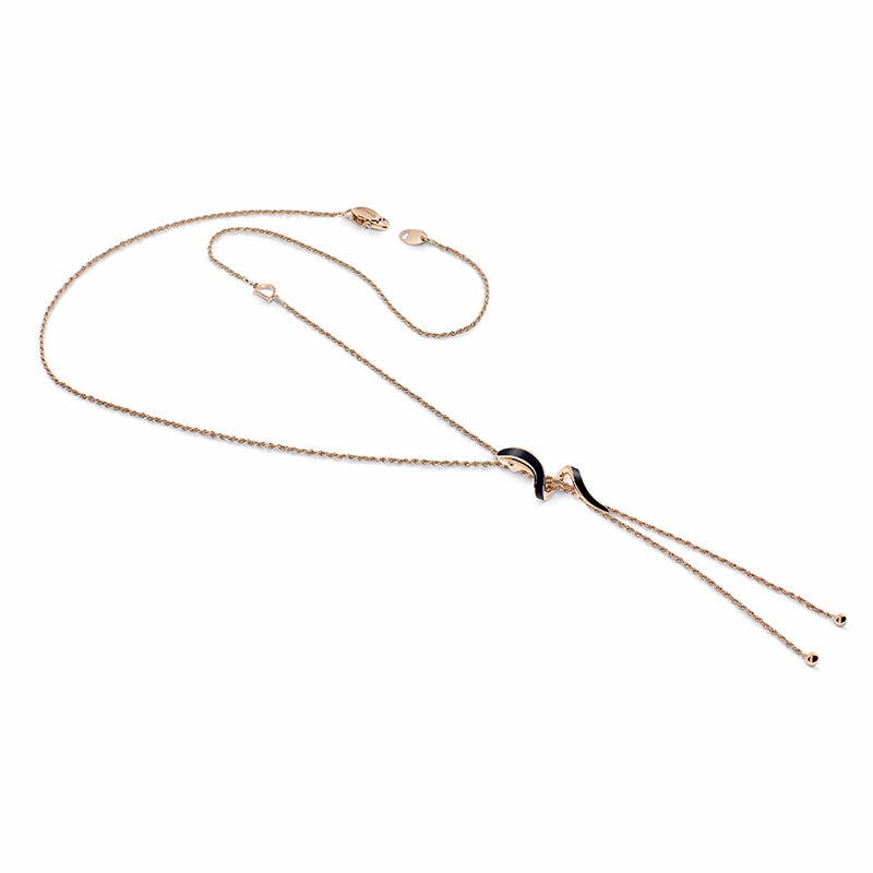 Damiani Eden 18ct Rose Gold Diamond Black Ceramic Snake Lariat Necklace