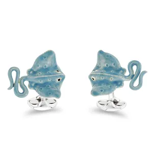 Deakin & Francis Cufflinks Sterling Silver Blue Enamel Stingray