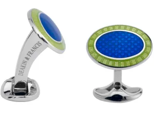 Deakin & Francis Cufflinks Sterling Silver Lime Green Nitric Blue Enamel