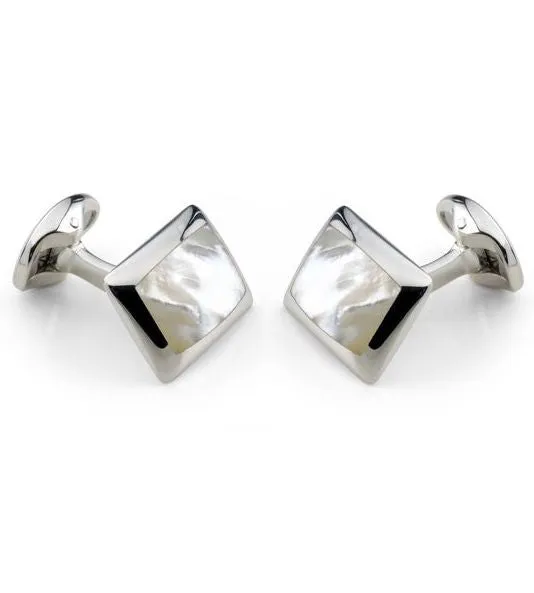Deakin & Francis Cufflinks Sterling Silver Oblong White Mother of Pearl Inlay