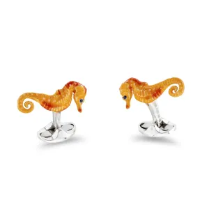 Deakin & Francis Cufflinks Sterling Silver Orange Seahorse