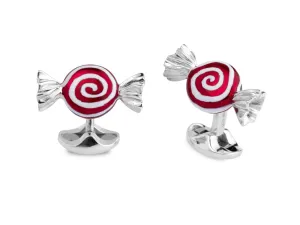 Deakin & Francis Cufflinks Sterling Silver Red And White Swirl Sweet