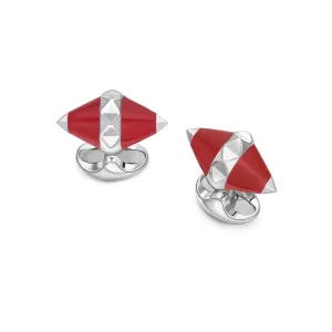 Deakin & Francis Cufflinks Sterling Silver Red Enamel Pyramid Detail