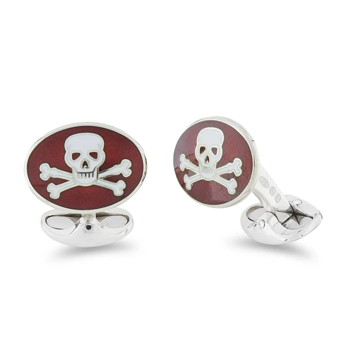 Deakin & Francis Cufflinks Sterling Silver Red Enamel Skull And Cross Bones