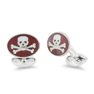 Deakin & Francis Cufflinks Sterling Silver Red Enamel Skull And Cross Bones