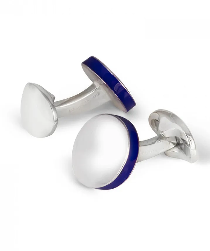 Deakin & Francis Cufflinks Sterling Silver Round Deep Blue Edge