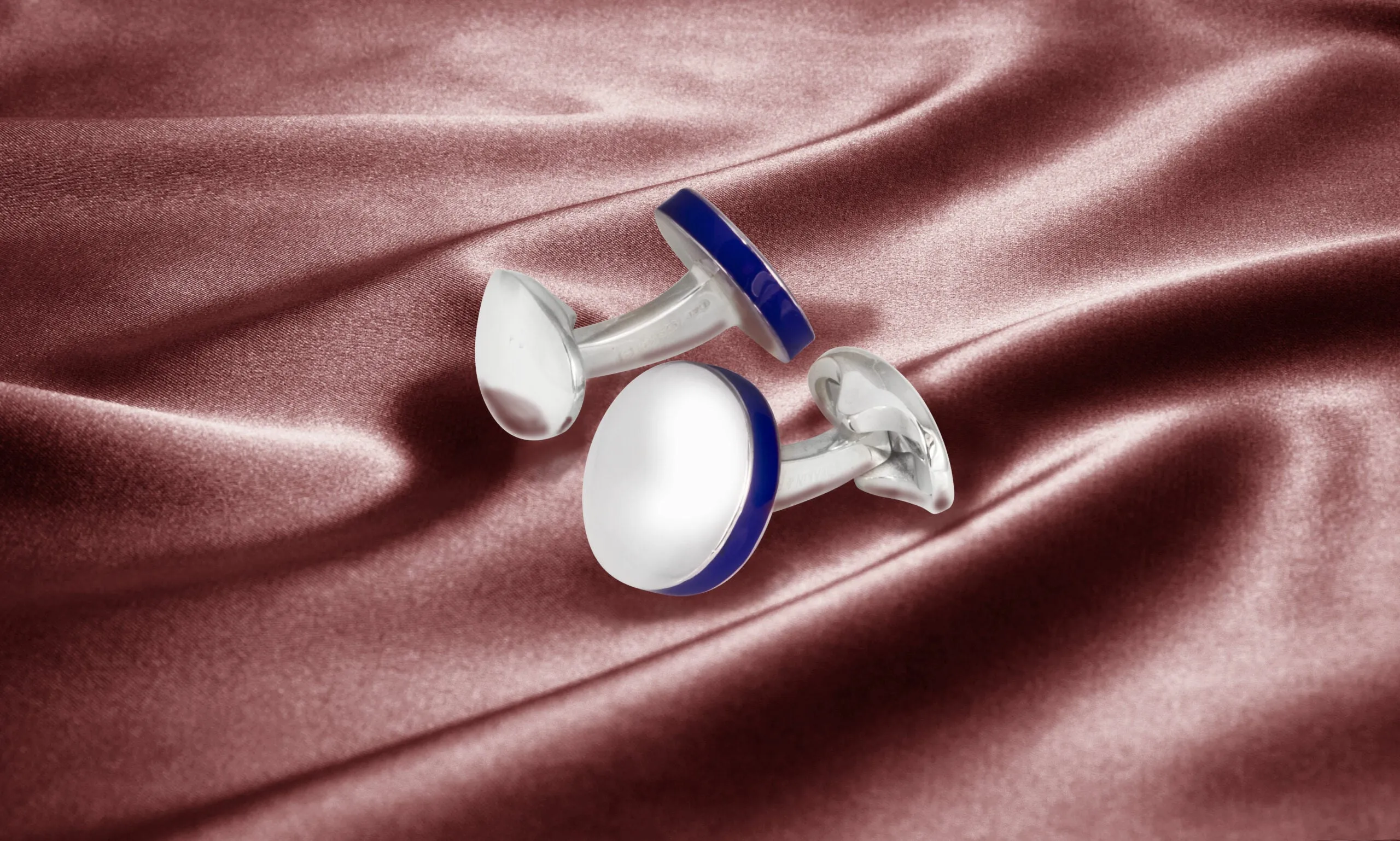 Deakin & Francis Cufflinks Sterling Silver Round Deep Blue Edge