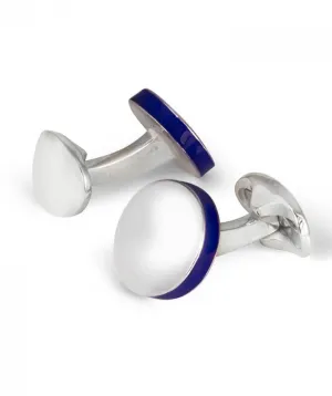 Deakin & Francis Cufflinks Sterling Silver Round Deep Blue Edge