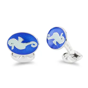 Deakin & Francis Cufflinks Sterling Silver Royal And Light Blue Enamel Seahorse