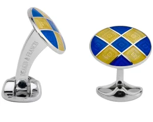 Deakin & Francis Cufflinks Sterling Silver Royal Blue Bright Yellow Patterened Enamel