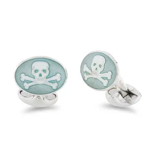 Deakin & Francis Cufflinks Sterling Silver Turquoise Enamel Skull And Cross Bones