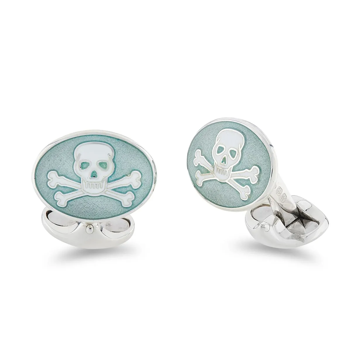 Deakin & Francis Cufflinks Sterling Silver Turquoise Enamel Skull And Cross Bones