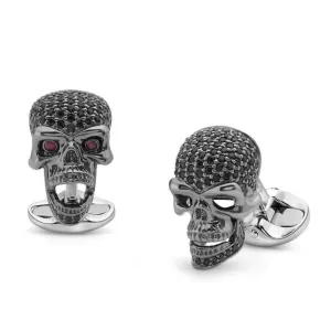 Deakin & Francis Sterling Silver Black Spinel Skull Cufflinks