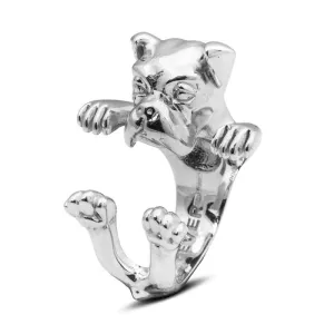 Dog Fever Sterling Silver Boxer Hug ring D