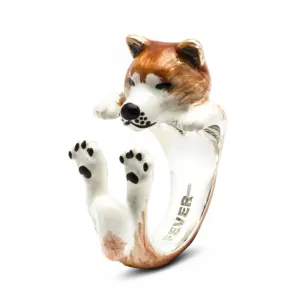 Dog Fever Sterling Silver Enamelled Akita Inu Hug Ring