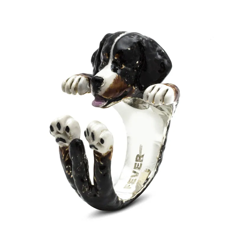 Dog Fever Sterling Silver Enamelled Bernese Mountain Dog Hug Ring