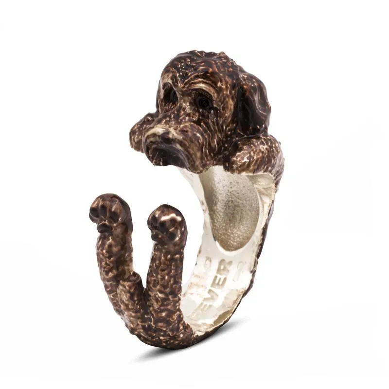 Dog Fever Sterling Silver Enamelled Brown Labradoodle Hug ring D