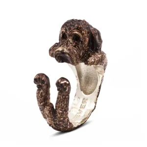 Dog Fever Sterling Silver Enamelled Brown Labradoodle Hug ring D