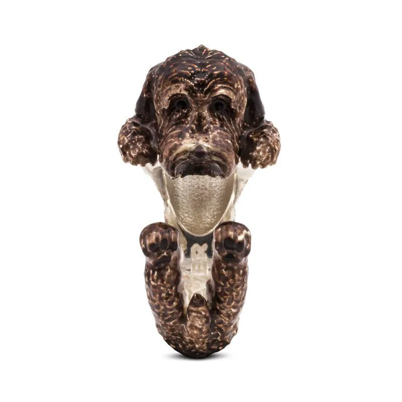 Dog Fever Sterling Silver Enamelled Brown Labradoodle Hug ring D