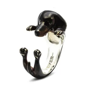 Dog Fever Sterling Silver Enamelled Dachshund Hug Ring