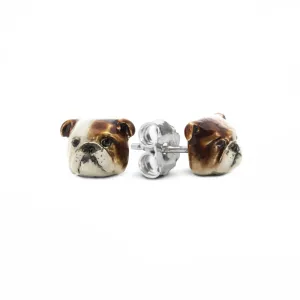 Dog Fever Sterling Silver Enamelled English Bulldog Muzzle Earrings