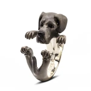 Dog Fever Sterling Silver Enamelled Great Dane Hug ring D