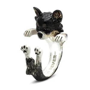 Dog Fever Sterling Silver Enamelled Long Haired Chihuahua Hug Ring D