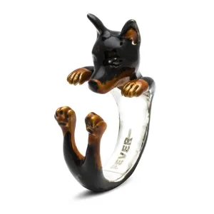 Dog Fever Sterling Silver Enamelled Pinscher Hug ring D
