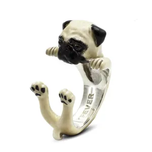 Dog Fever Sterling Silver Enamelled Pug Hug Ring