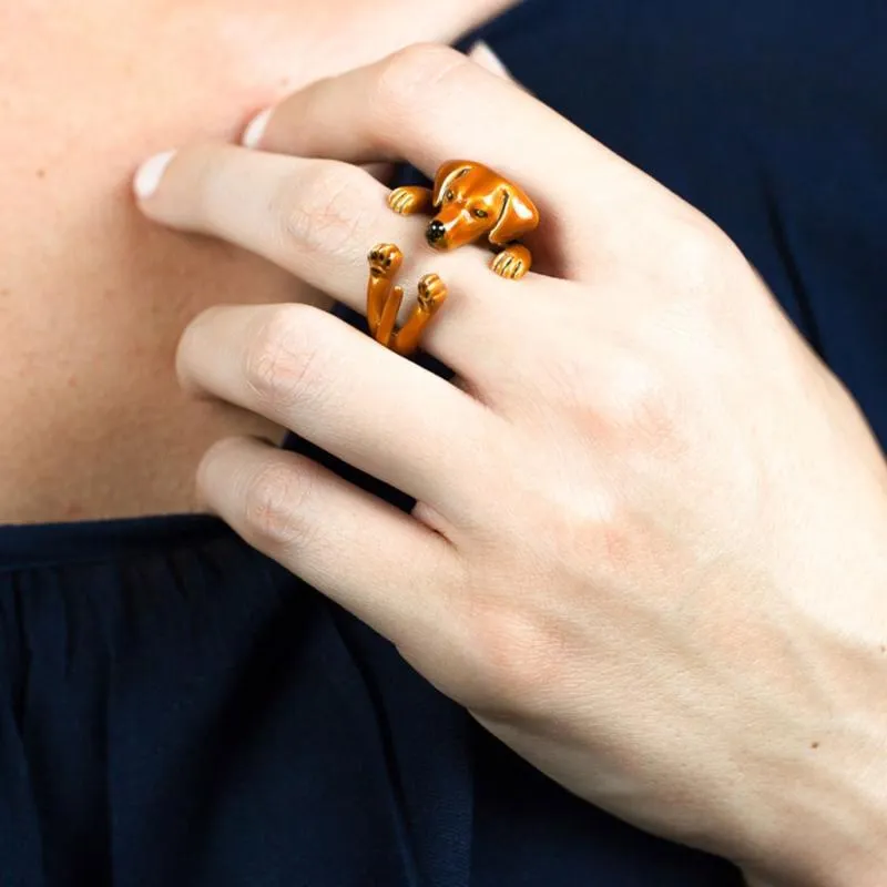 Dog Fever Sterling Silver Enamelled Rhodesian Ridgeback Hug Ring D