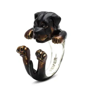 Dog Fever Sterling Silver Enamelled Rottweiler Hug Ring