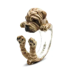 Dog Fever Sterling Silver Enamelled Shar Pei Hug Ring D