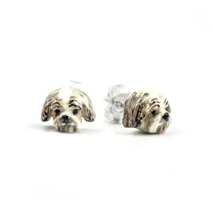 Dog Fever Sterling Silver Enamelled Shih Tzu Muzzle Earrings D