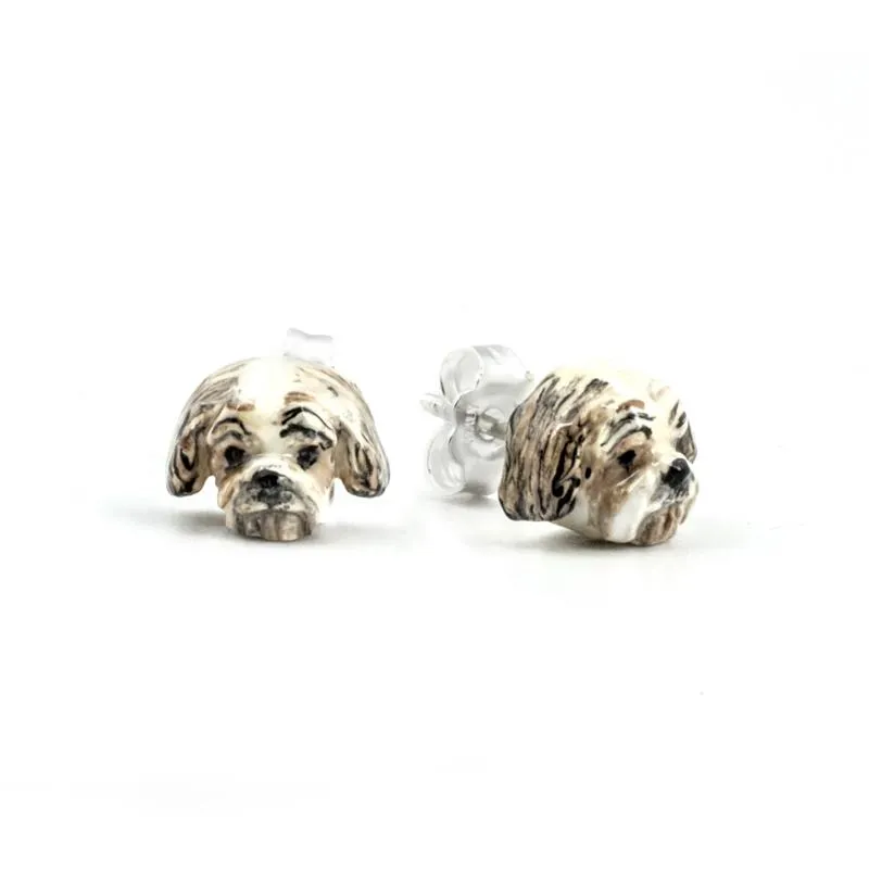 Dog Fever Sterling Silver Enamelled Shih Tzu Muzzle Earrings D