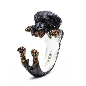 Dog Fever Sterling Silver Enamelled Teckel Dachshund Hug Ring