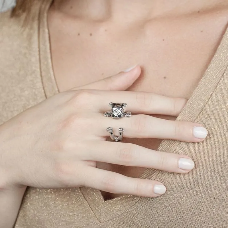 Dog Fever Sterling Silver English Bulldog Hug Ring